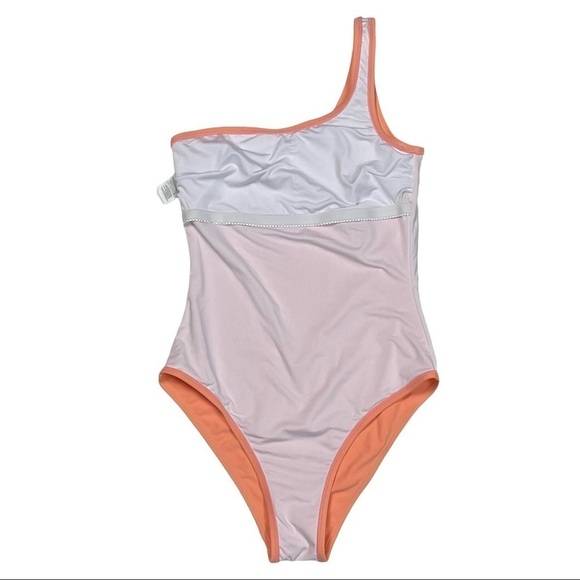 CUPSHE ONE SHOULDER AB31075M SALMON HIGH CUT ONE PIECE BATHING SWIMSUIT - Picture 12 of 16